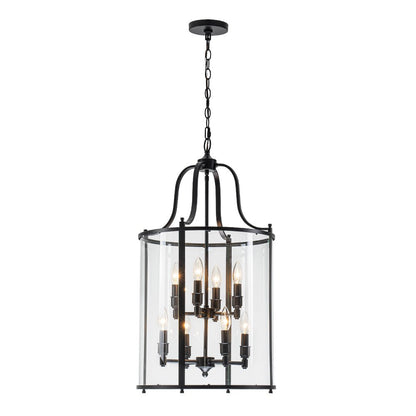 8-Light Farmhouse Cylinder Pendant Light with Clear Glass Shade for Kitchen Island & Dining Room