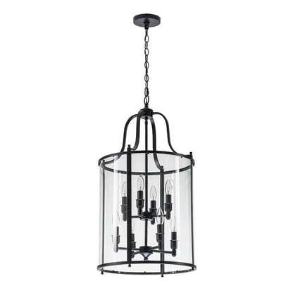 8-Light Farmhouse Cylinder Pendant Light with Clear Glass Shade for Kitchen Island & Dining Room