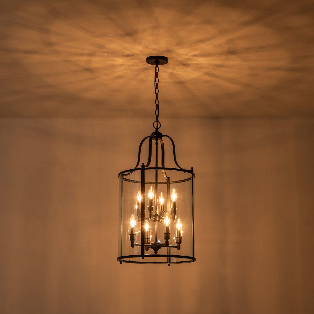 8-Light Farmhouse Cylinder Pendant Light with Clear Glass Shade for Kitchen Island & Dining Room