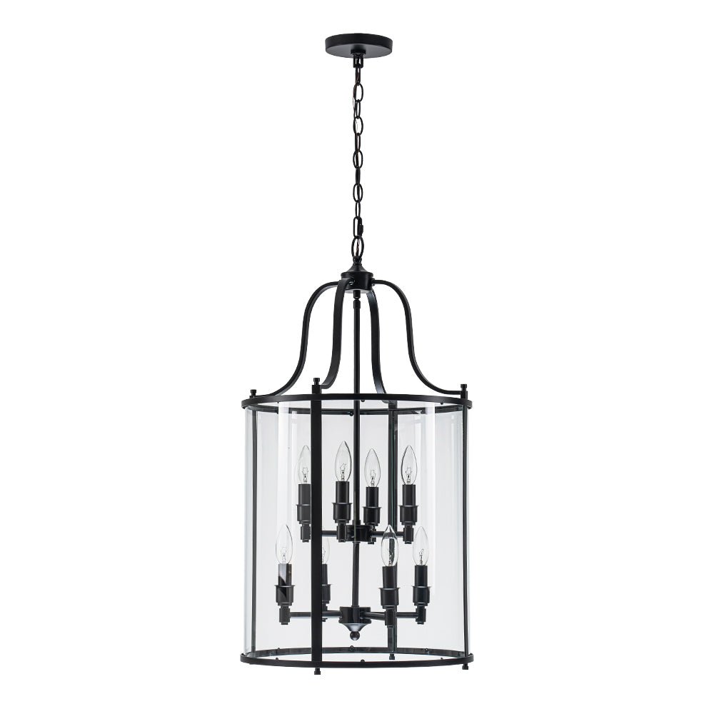 8-Light Farmhouse Cylinder Pendant Light with Clear Glass Shade for Kitchen Island & Dining Room