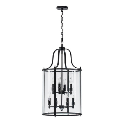 8-Light Farmhouse Cylinder Pendant Light with Clear Glass Shade for Kitchen Island & Dining Room