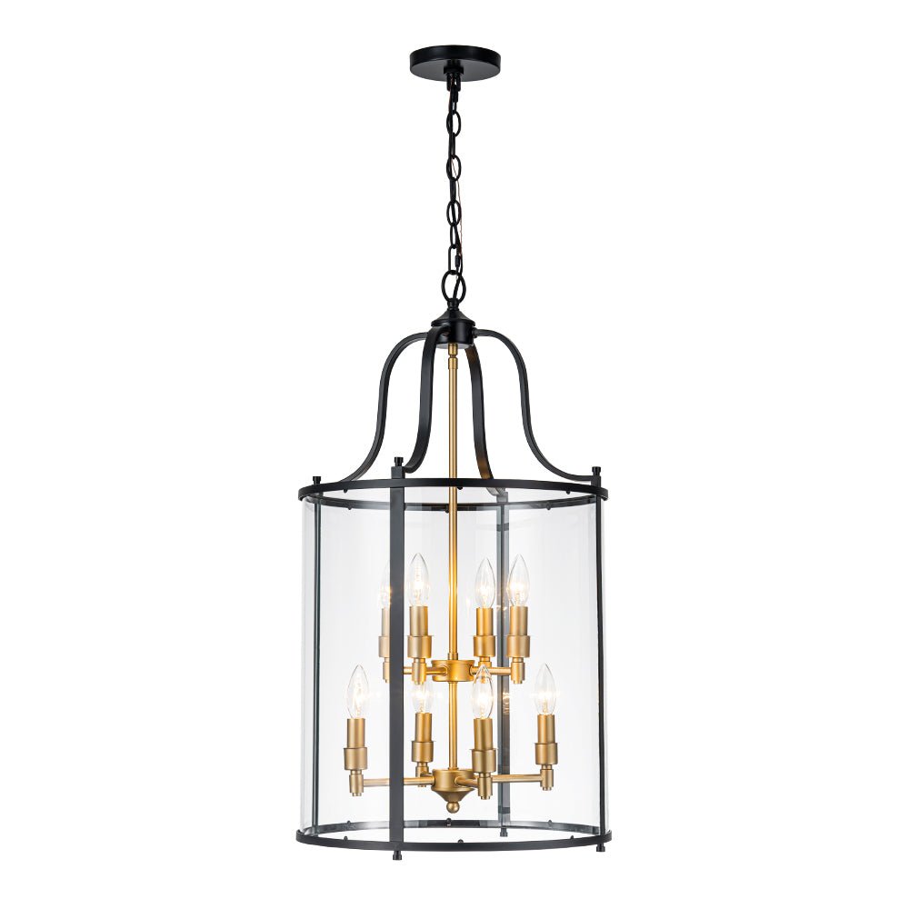 8-Light Farmhouse Cylinder Pendant Light with Clear Glass Shade for Kitchen Island & Dining Room