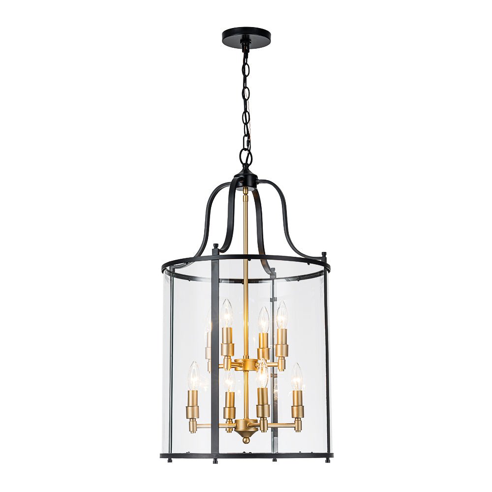 8-Light Farmhouse Cylinder Pendant Light with Clear Glass Shade for Kitchen Island & Dining Room