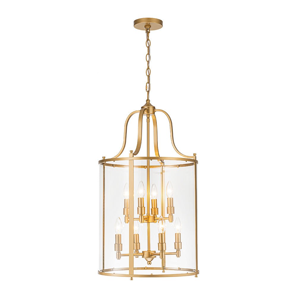 8-Light Farmhouse Cylinder Pendant Light with Clear Glass Shade for Kitchen Island & Dining Room