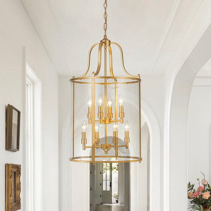 8-Light Farmhouse Cylinder Pendant Light with Clear Glass Shade for Kitchen Island & Dining Room