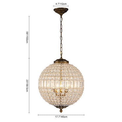 Lustre sphérique en cristal avec structure en laiton vieilli – Luminaire de plafond filaire pour salle à manger et entrée