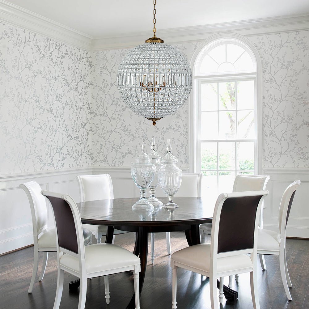 Lustre sphérique en cristal avec structure en laiton vieilli – Luminaire de plafond filaire pour salle à manger et entrée