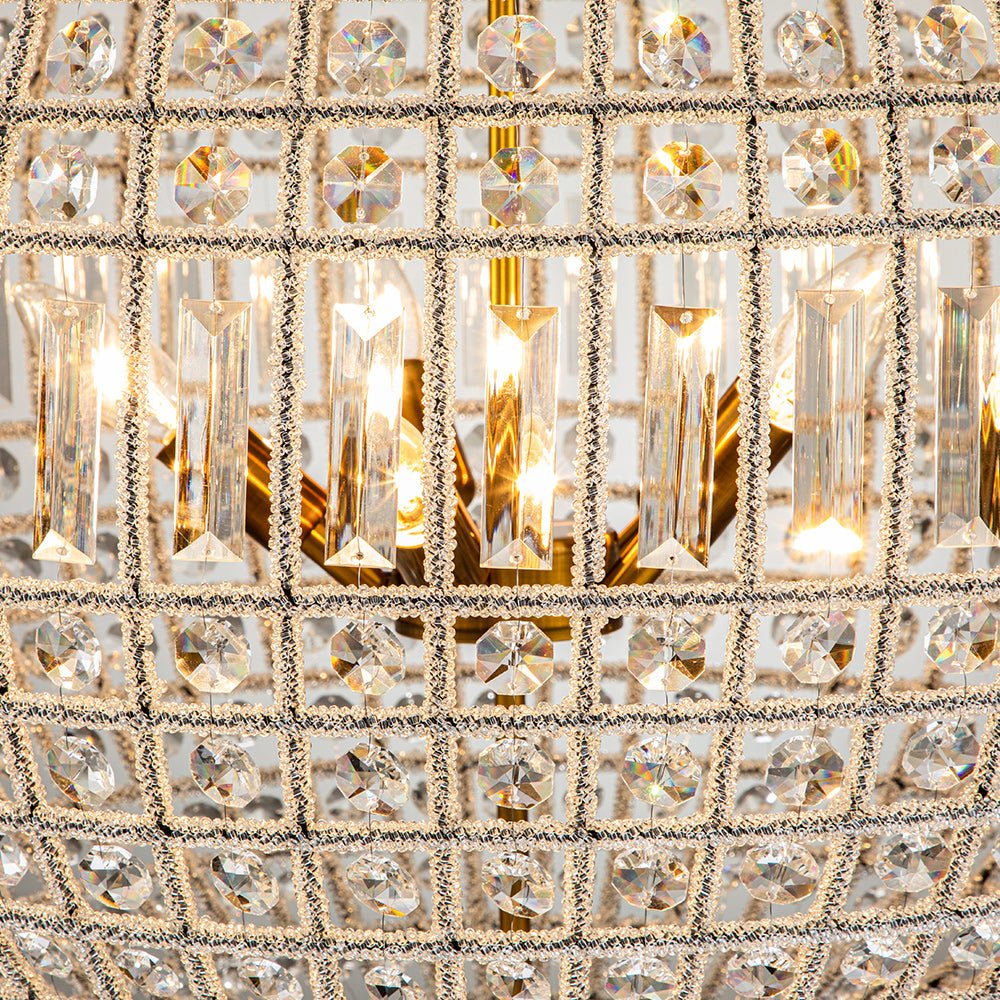 Lustre sphérique en cristal avec structure en laiton vieilli – Luminaire de plafond filaire pour salle à manger et entrée