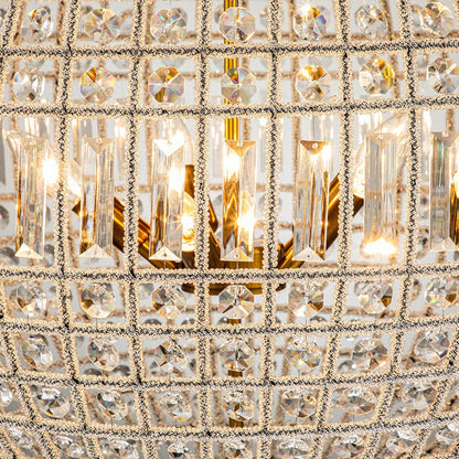 Lustre sphérique en cristal avec structure en laiton vieilli – Luminaire de plafond filaire pour salle à manger et entrée