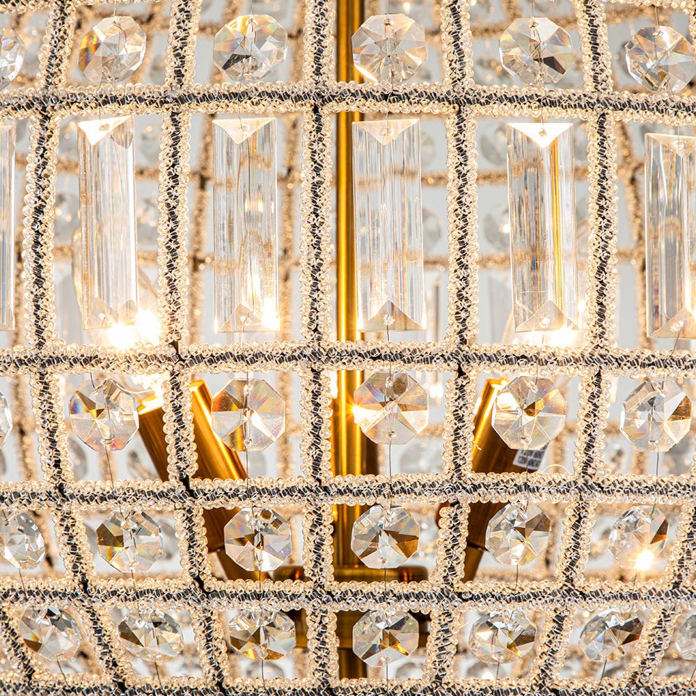 Lustre sphérique en cristal avec structure en laiton vieilli – Luminaire de plafond filaire pour salle à manger et entrée