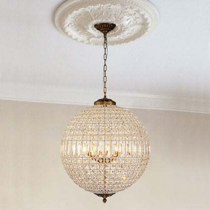 Lustre sphérique en cristal avec structure en laiton vieilli – Luminaire de plafond filaire pour salle à manger et entrée