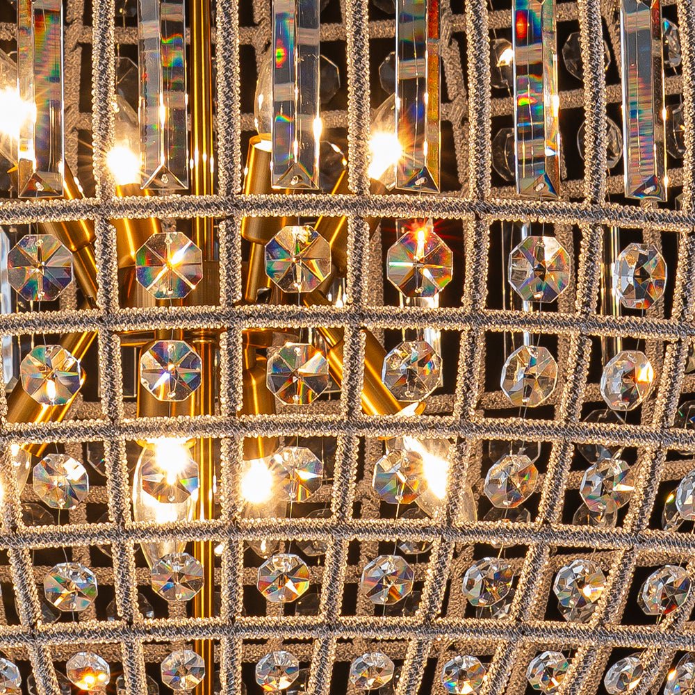 Lustre sphérique en cristal avec structure en laiton vieilli – Luminaire de plafond filaire pour salle à manger et entrée