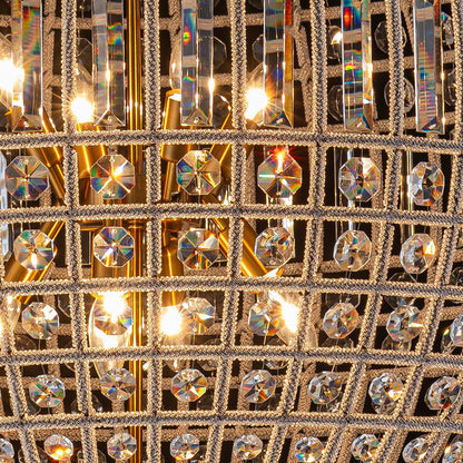 Lustre sphérique en cristal avec structure en laiton vieilli – Luminaire de plafond filaire pour salle à manger et entrée