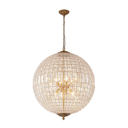 Lustre sphérique en cristal avec structure en laiton vieilli – Luminaire de plafond filaire pour salle à manger et entrée