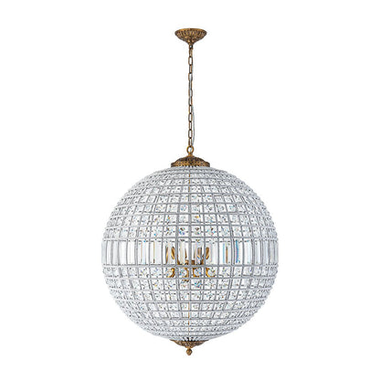 Lustre sphérique en cristal avec structure en laiton vieilli – Luminaire de plafond filaire pour salle à manger et entrée