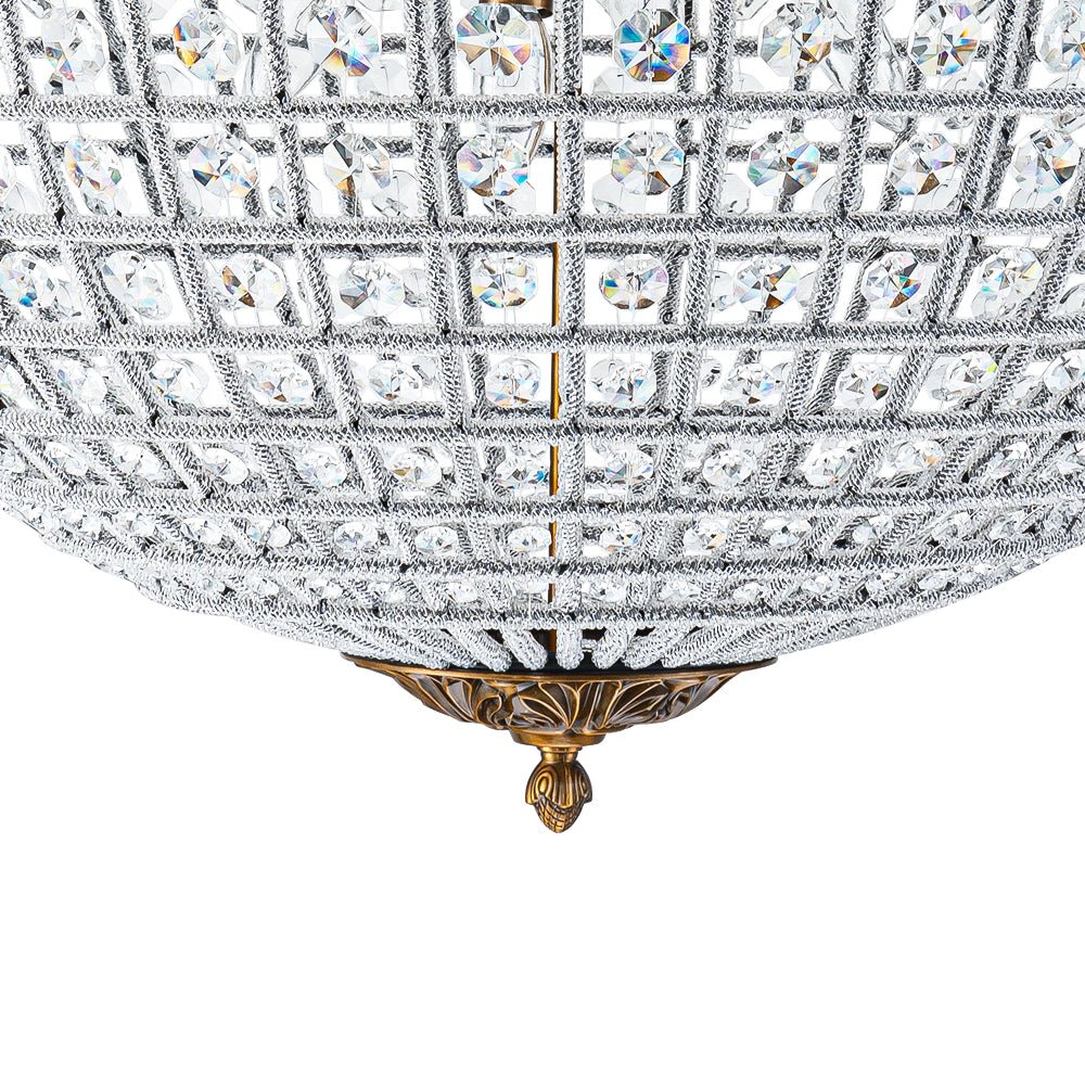Lustre sphérique en cristal avec structure en laiton vieilli – Luminaire de plafond filaire pour salle à manger et entrée