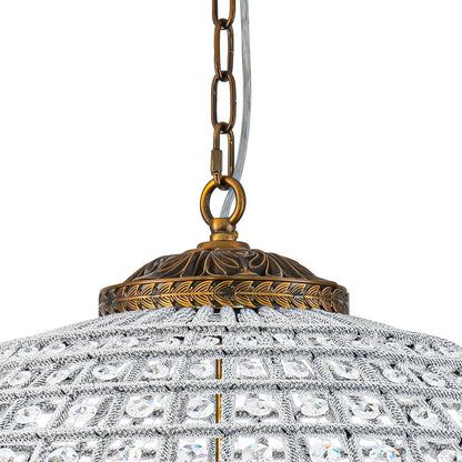 Lustre sphérique en cristal avec structure en laiton vieilli – Luminaire de plafond filaire pour salle à manger et entrée