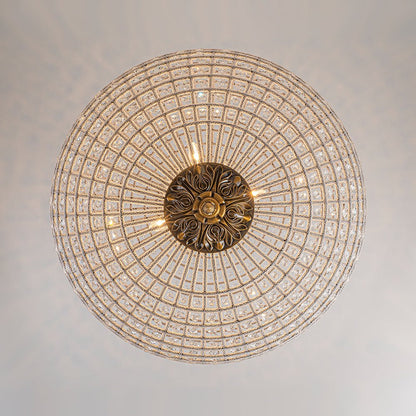 Lustre sphérique en cristal avec structure en laiton vieilli – Luminaire de plafond filaire pour salle à manger et entrée