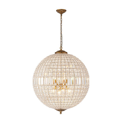 Lustre sphérique en cristal avec structure en laiton vieilli – Luminaire de plafond filaire pour salle à manger et entrée
