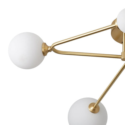 Mid-Century 6-Globe Ceiling Light with Brass Arms – Frosted Glass Shades, Hardwired Installation, G9 Base Compatible, Dimmable for Living