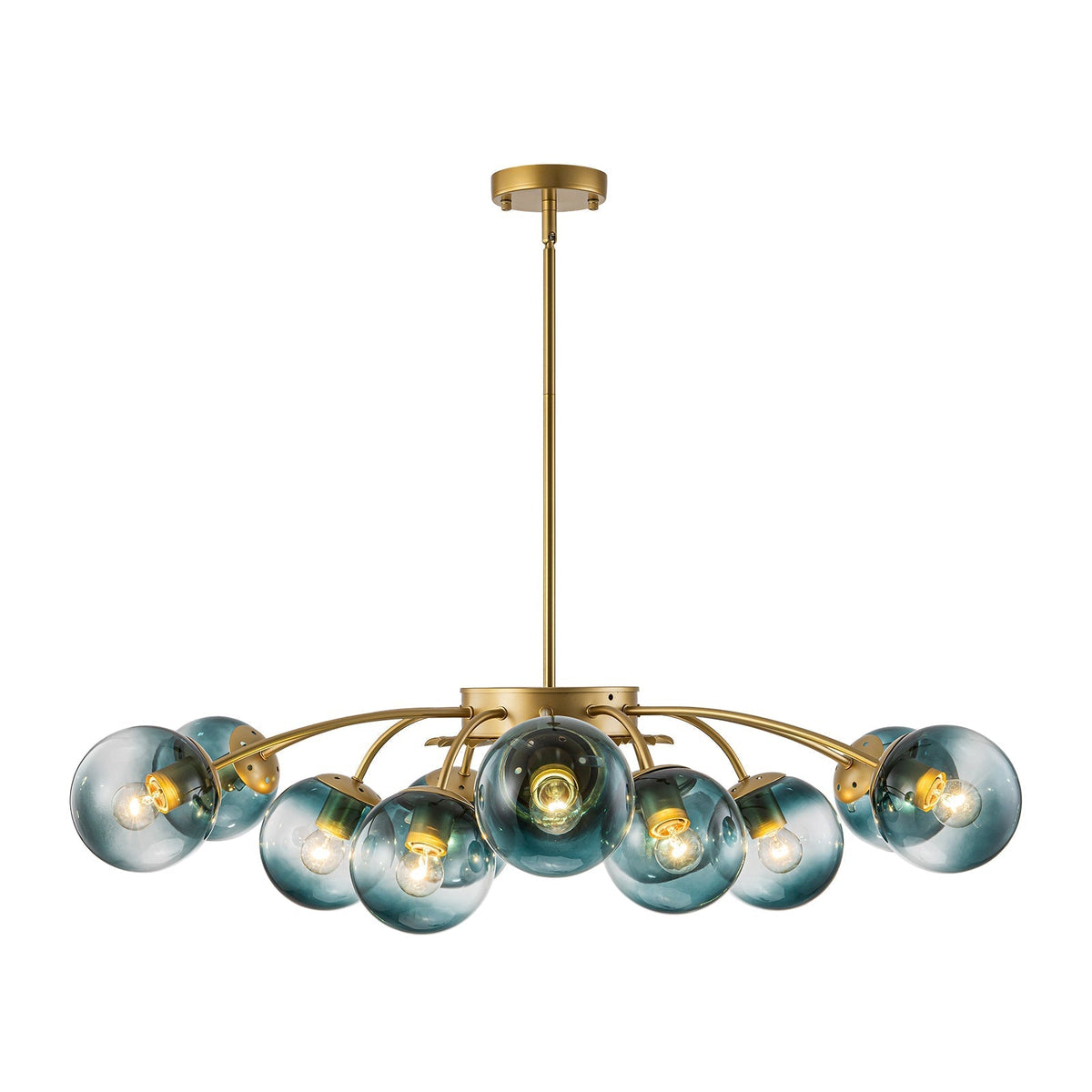 12-Arm Starburst Ceiling Light with Gradient Azure Sphere Shades & Metallic Finish for Entryway