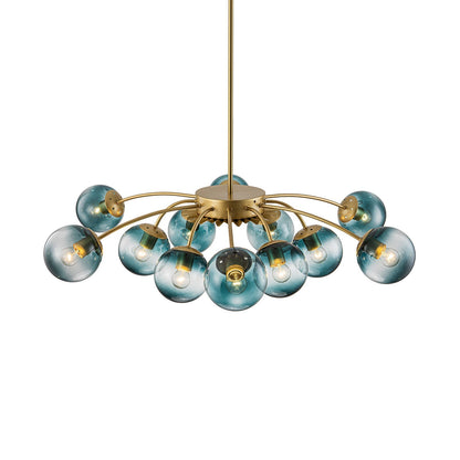 12-Arm Starburst Ceiling Light with Gradient Azure Sphere Shades & Metallic Finish for Entryway