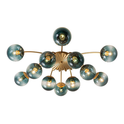 12-Arm Starburst Ceiling Light with Gradient Azure Sphere Shades & Metallic Finish for Entryway