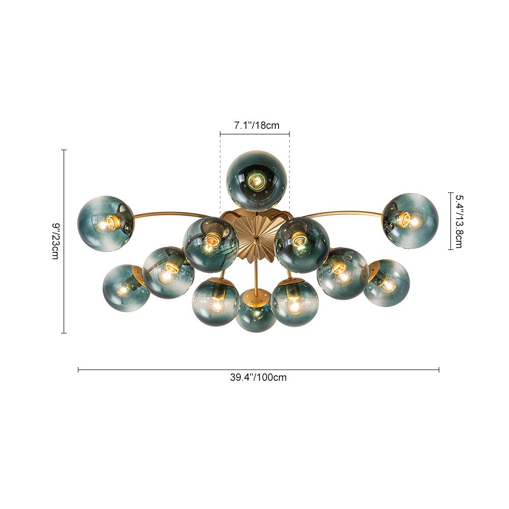 12-Arm Starburst Ceiling Light with Gradient Azure Sphere Shades & Metallic Finish for Entryway