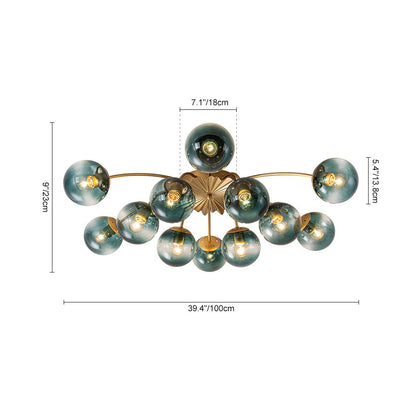 12-Arm Starburst Ceiling Light with Gradient Azure Sphere Shades & Metallic Finish for Entryway