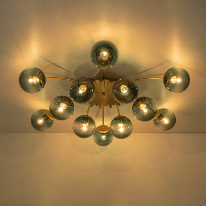 12-Arm Starburst Ceiling Light with Gradient Azure Sphere Shades & Metallic Finish for Entryway