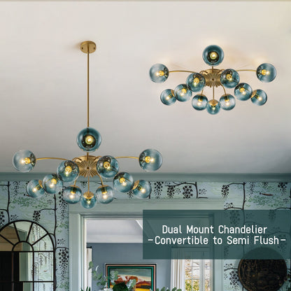 12-Arm Starburst Ceiling Light with Gradient Azure Sphere Shades & Metallic Finish for Entryway