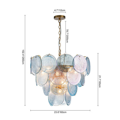 Layered Round Ceiling Fixture with Hand-Blown Sapphire Swirl Glass Discs for Dining Room & Entryway