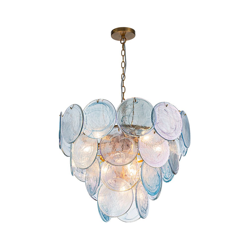 Layered Round Ceiling Fixture with Hand-Blown Sapphire Swirl Glass Discs for Dining Room & Entryway