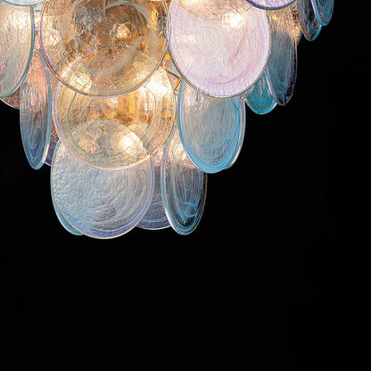 Layered Round Ceiling Fixture with Hand-Blown Sapphire Swirl Glass Discs for Dining Room & Entryway