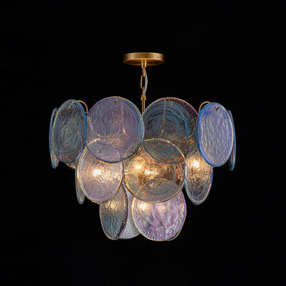 Layered Round Ceiling Fixture with Hand-Blown Sapphire Swirl Glass Discs for Dining Room & Entryway