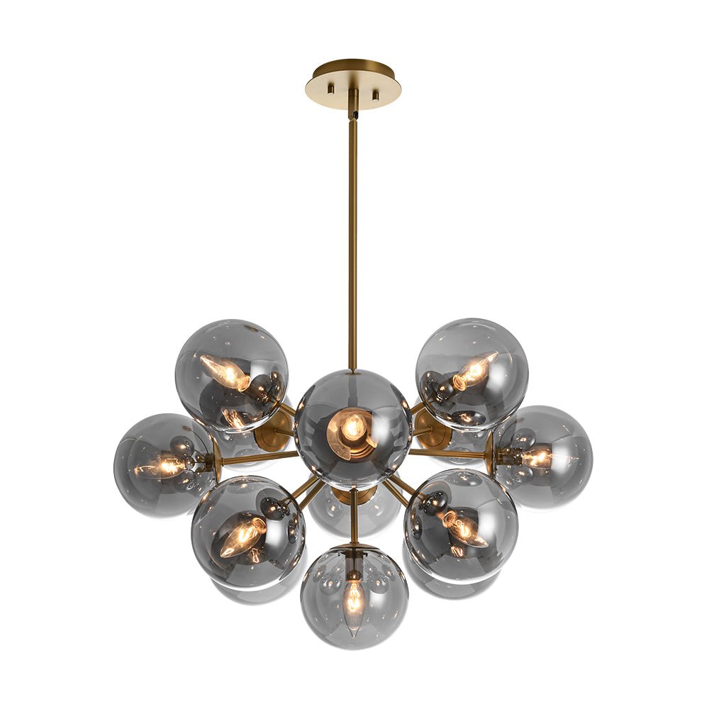 13-Light Sputnik Chandelier with Tinted Glass Globes, 24-Inch Diameter, Adjustable Height Dining Room Fixture for Mid-Century & Modern Homes