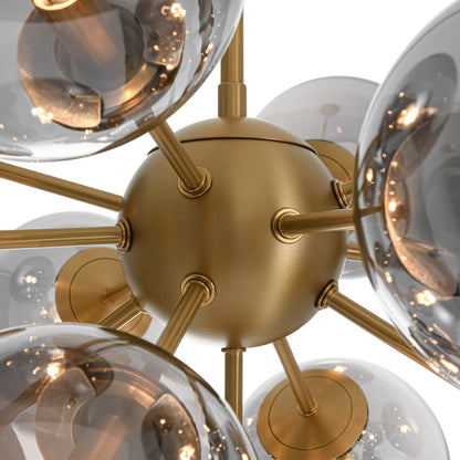 13-Light Sputnik Chandelier with Tinted Glass Globes, 24-Inch Diameter, Adjustable Height Dining Room Fixture for Mid-Century & Modern Homes
