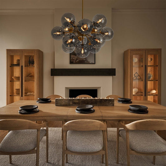 13-Light Sputnik Chandelier with Tinted Glass Globes, 24-Inch Diameter, Adjustable Height Dining Room Fixture for Mid-Century & Modern Homes