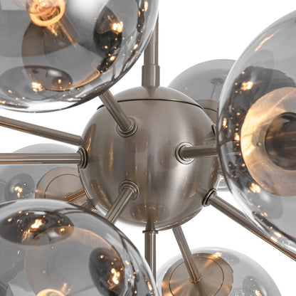 13-Light Sputnik Chandelier with Tinted Glass Globes, 24-Inch Diameter, Adjustable Height Dining Room Fixture for Mid-Century & Modern Homes