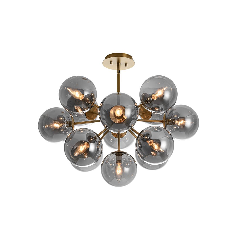 13-Light Sputnik Chandelier with Tinted Glass Globes, 24-Inch Diameter, Adjustable Height Dining Room Fixture for Mid-Century & Modern Homes
