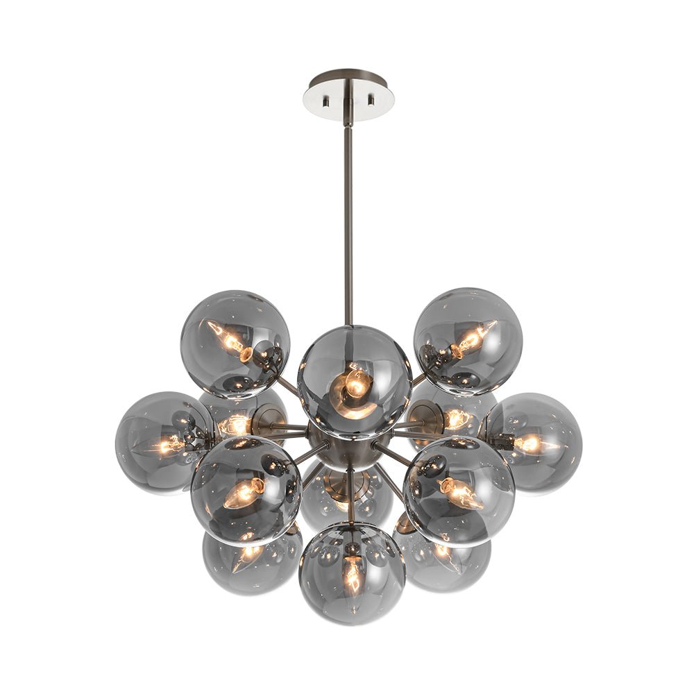 13-Light Sputnik Chandelier with Tinted Glass Globes, 24-Inch Diameter, Adjustable Height Dining Room Fixture for Mid-Century & Modern Homes