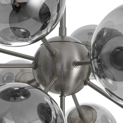13-Light Sputnik Chandelier with Tinted Glass Globes, 24-Inch Diameter, Adjustable Height Dining Room Fixture for Mid-Century & Modern Homes