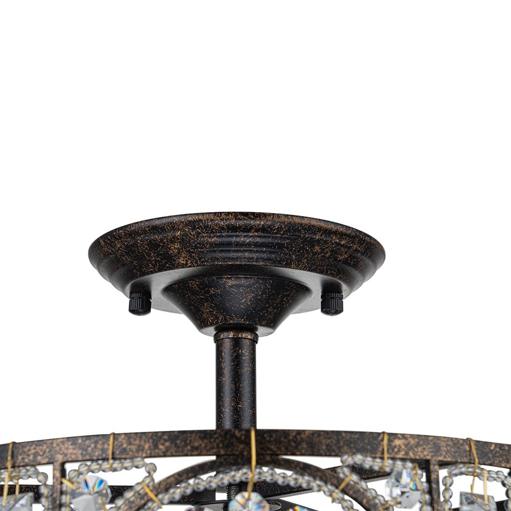 Plafonnier semi-encastré avec abat-jour tambour en cristal, 12 pouces, finition noire et dorée pour salle à manger, chambre, couloir, entrée, style vintage marocain