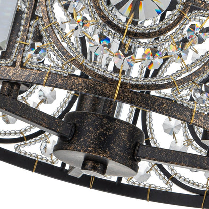 Plafonnier semi-encastré avec abat-jour tambour en cristal, 12 pouces, finition noire et dorée pour salle à manger, chambre, couloir, entrée, style vintage marocain
