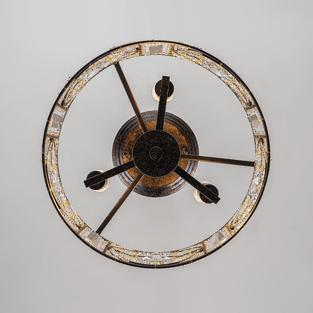 Plafonnier semi-encastré avec abat-jour tambour en cristal, 12 pouces, finition noire et dorée pour salle à manger, chambre, couloir, entrée, style vintage marocain
