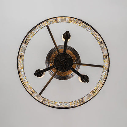 Plafonnier semi-encastré avec abat-jour tambour en cristal, 12 pouces, finition noire et dorée pour salle à manger, chambre, couloir, entrée, style vintage marocain