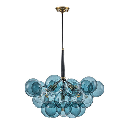 6-Light Sapphire Orb Suspended Fixture with Brass Hardware and LED Bulbs for Dining Room & Entryway