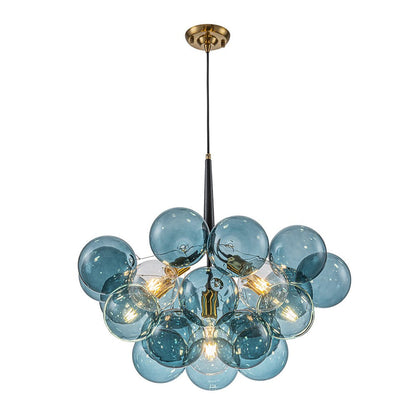 6-Light Sapphire Orb Suspended Fixture with Brass Hardware and LED Bulbs for Dining Room & Entryway