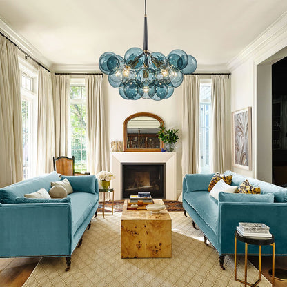 6-Light Sapphire Orb Suspended Fixture with Brass Hardware and LED Bulbs for Dining Room & Entryway