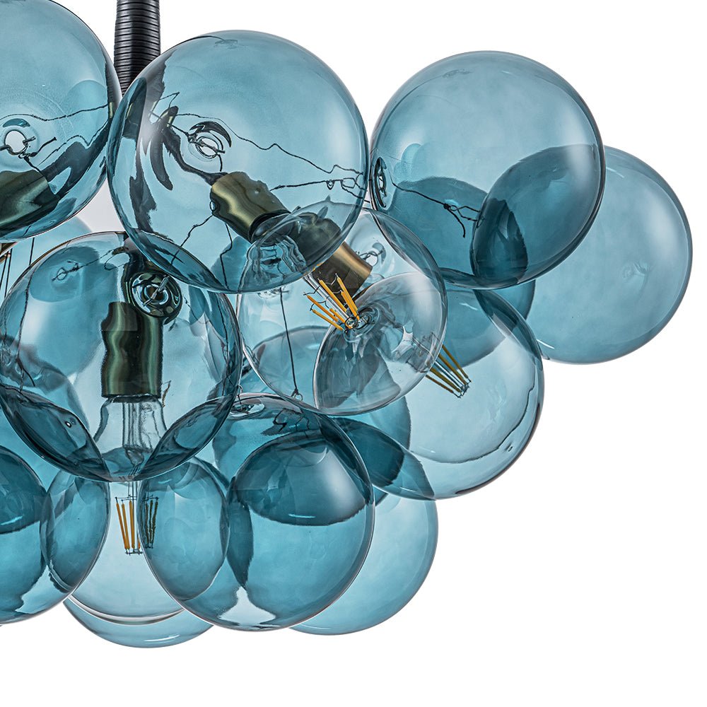 6-Light Sapphire Orb Suspended Fixture with Brass Hardware and LED Bulbs for Dining Room & Entryway